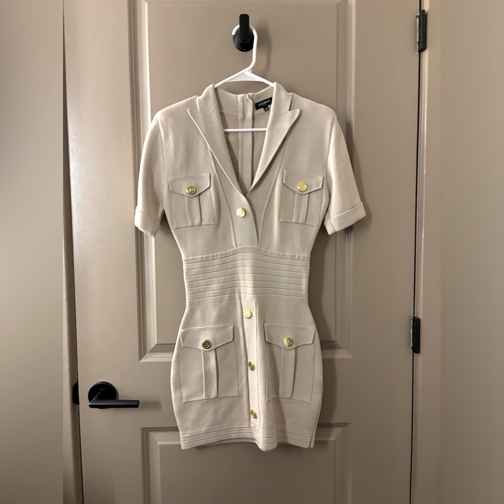 Balmain style cream knitted dress in size S / 36